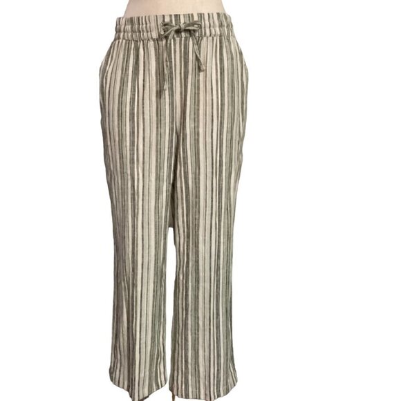 Naturals Denim & Co Naturals Linen Flax Blend Striped Pants Sz M #157F - Picture 3 of 8